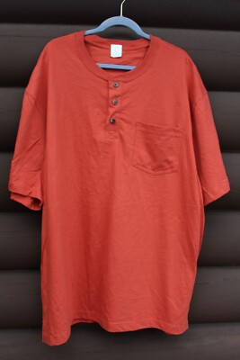 MEN'S HENLEY RELAXED FIT SHORT SLEEVE SHIRT W/POCKET - RUST - B&T OVERSIZED XL
