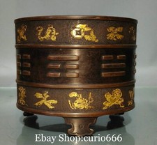 Old Dynasty Purple Bronze Gold 8 Auspicious Symbol Flower Pattern Incense Burner