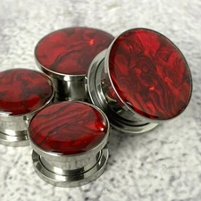 Pair of Screw on Red Abalone Plugs gauges Choose Size 16g thru 1 inch