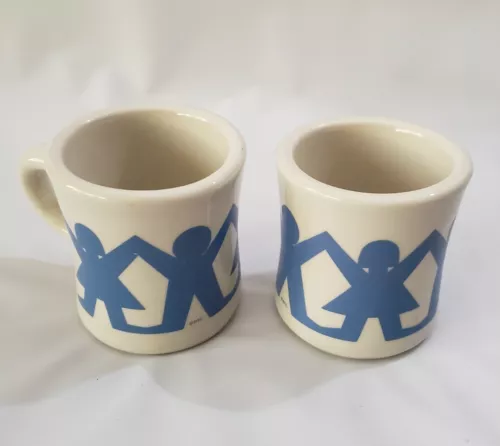  Heavy Restaurant Ware Boy Girl Stick Figure Print Coffee Mugs Set Of 2