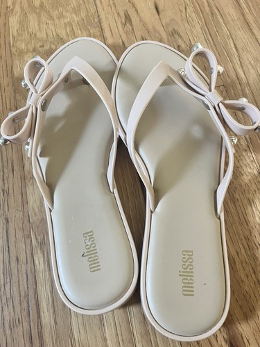 Melissa Flip Flop Thong Sandals Slim II Beige Jelly Bow Brazil Sz 7 - Picture 3 of 5