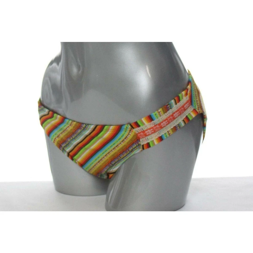 Bikini Lucky Brand para mujer M parte inferior de natación cucharada naranja a rayas multicolor 304331 Foto 2 de 3