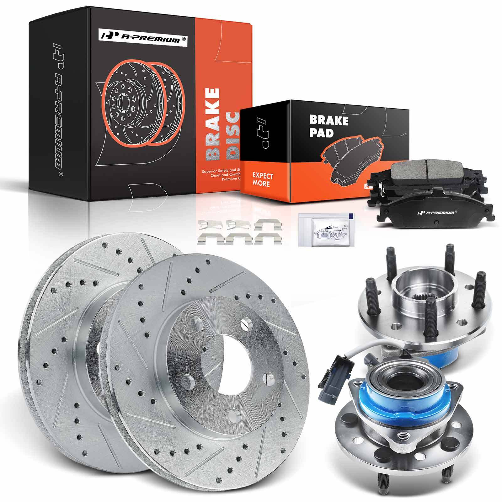 Front Drilled Brake Rotor & Pad + Hub Bearing for Chevrolet Classic