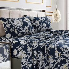Luxury Floral Cotton Sateen Bed Sheet Set, Extra Deep Pocket, Full Size