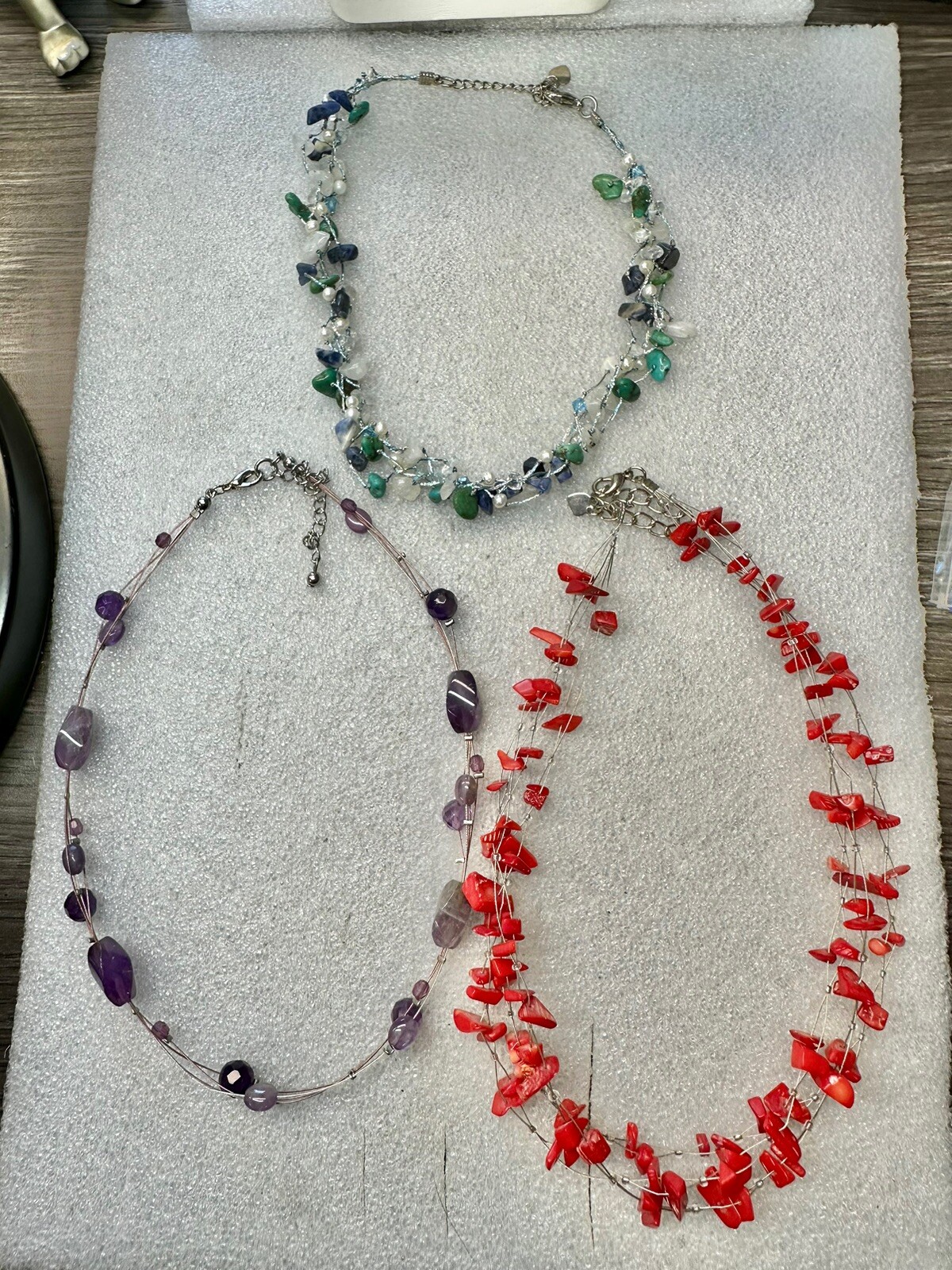 3 Memory Wire Multi Strand Necklaces . Amethyst C… - image 1