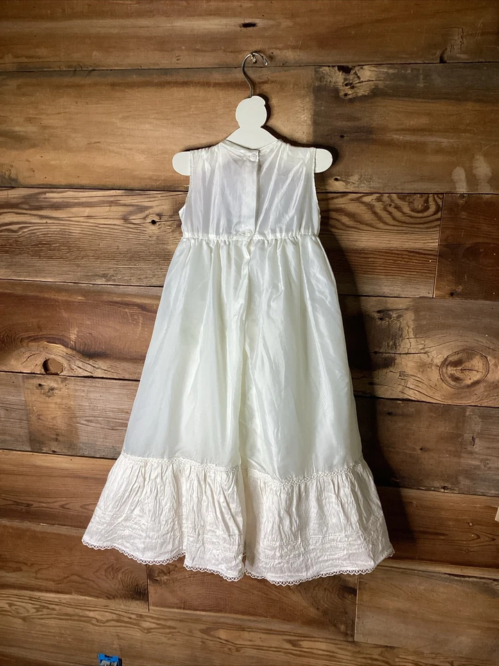 De colección Niñas Seda Encaje Dobladillo Marfil Enagua Deslizable Nylon Hecho a Mano Talla 4/5 Foto 2 de 4