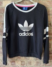 ADIDAS Womens Black Sweatshirt Size UK 12 42  Trefoil Spell Out Cotton Blend