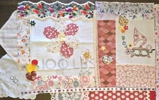 Slow Stitch Sewing Kit Red Retro Fabric Embroidery Lace Trim Buttons Doily