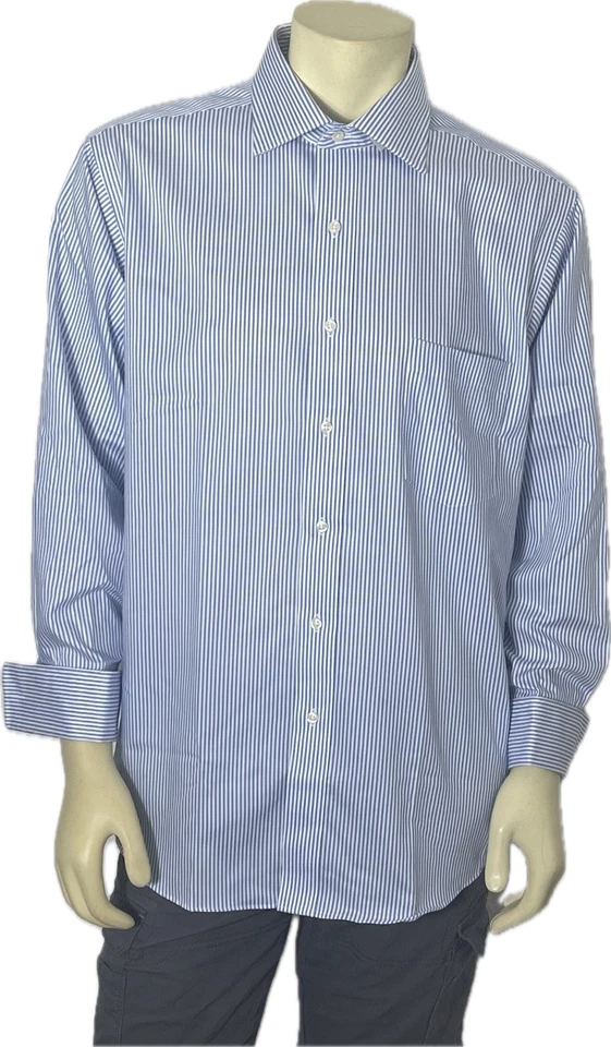 Camisa de vestir Eagle Shirtmakers para hombre azul blanco a rayas algodón sin planchar 17 32/33 Foto 2 de 4