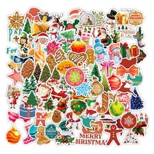 100PCS Christmas Theme Stickers Waterproof Vinyl Holiday Party Stocking Stuffers