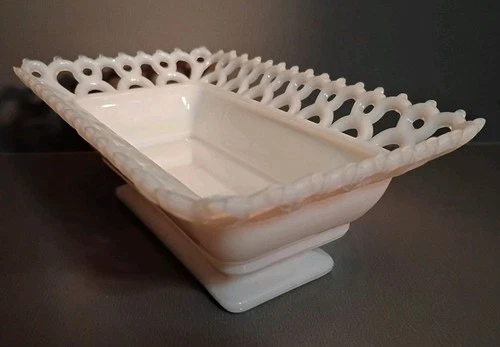 Vintage Westmoreland White Milk Glass Lattice REPLACEMENT BASE Dish 8" x 5" x 3"