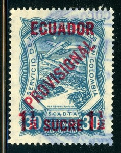 ECUADOR Used SCADTA Air Post: Scott #C4 1½S/30c Blue 45° Angle 1928 CV$35++