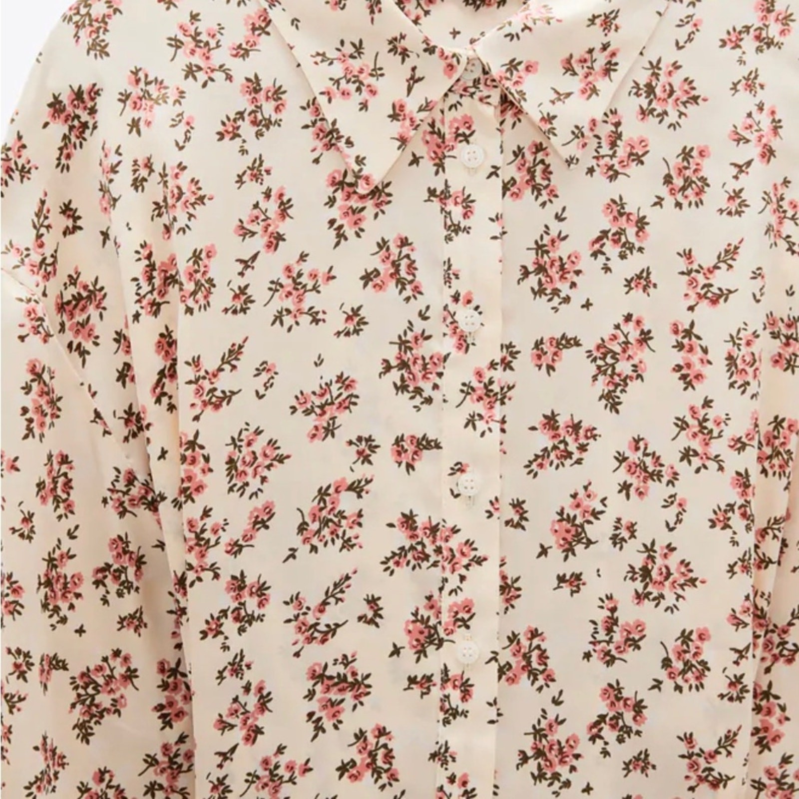 Zara Beige Cream Floral Satin Long Sleeve Button Down Shirt Blouse Size XS thumbnail 15