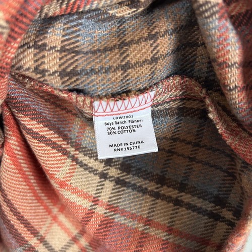 Properly Tied Boy's Ranch Flannel Orange Brown Plaid Fall Button Up Shirt size 7 - Picture 6 of 6