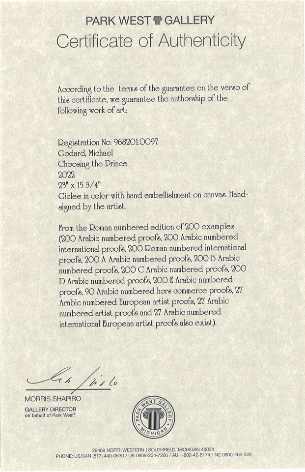 "Elegir al Príncipe" de Michael Godard Edición Limitada 23x16 con Certificado de Autenticidad Foto 3 de 4
