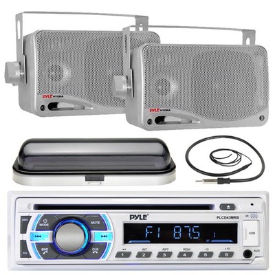 Pyle USB Bluetooth Boat Radio, 3.5'' Box 200W Speakers,Marine Antenna,Radio Cover