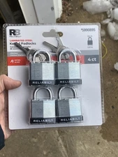 Keyed Padlock, 1-9/16-in Wide x 3/4-in Shackle Keyed Alike (4-Pack)