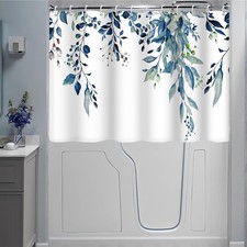 Short Shower Curtain Waterproof Spring Blue Eucalyptus Shower Curtain with Ho...