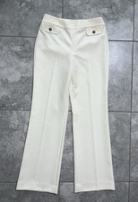 St John Stretch Knit Flare Wide Leg Pants Trousers Pleated Button Detail Ivory 6