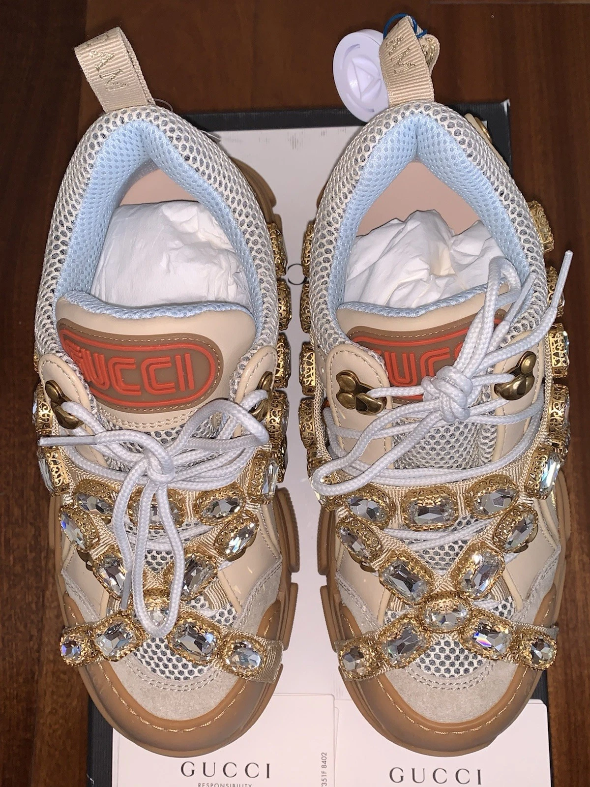 Baskets Gucci Flashtrek Chunky avec cristaux amovibles taille 7 1/2 US