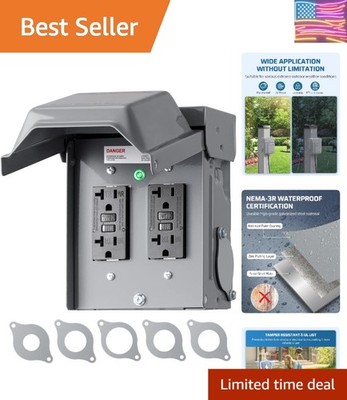 Outdoor Electrical Outlet Box, Dual 20 AMP WRTR GFCI Receptacles with Rainpro...