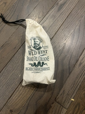 #ad Wild West Snake Oil Cologne Black Hawk Casino Hyatt Bottle w Drawstring Bag $34.99