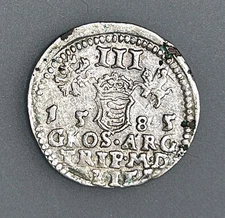 Poland Lithuania 3 Groszy 1585 Vilnius. Stephen Bathory(1576–1586)   aXF