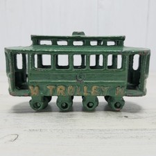 Vintage Cast Iron Toy Trolley- Train- Green- 14  6.25 x 3.5  Resto Project 