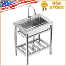 28''x20''x34'' Stainless Steel Utility Sink Freestanding Single Bowl with Faucet