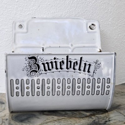 Vintage 1950s Zwiebeln German Onion Keeper White Enamel  Kitchen Wall Decor Gift