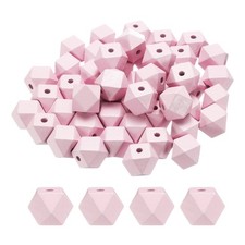 50pcs 20mm Light Pink Geometric Wood Beads 4mm Large Hole for Jewelry Making
