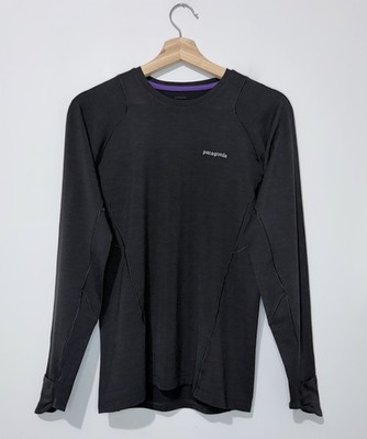 Patagonia Mens Thermo Sweatshirt S Merino Wool Black Long Sleeve Crew Neck Logo
