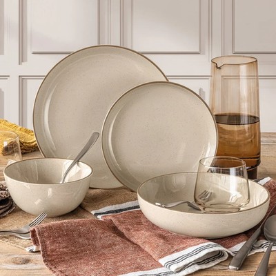 DISHES DINNERWARE PLATE AND BOWL DINNER SET PLATES SETS FOR 4 OVER AND BACK 16PC