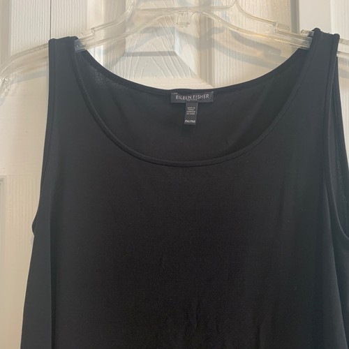 Eileen Fisher Tank Top Black Sz PM Silk Knit Classic Minimalist Effortless Look - Picture 3 of 7