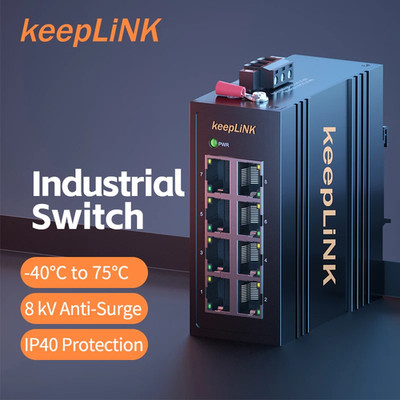 Industrieller 8-Port Megabit Ethernet Switch Unmanaged Plug and Play