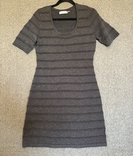 Calvin Klein Gray Knit Striped Sweater Dress Short Sleeve Knee Length M