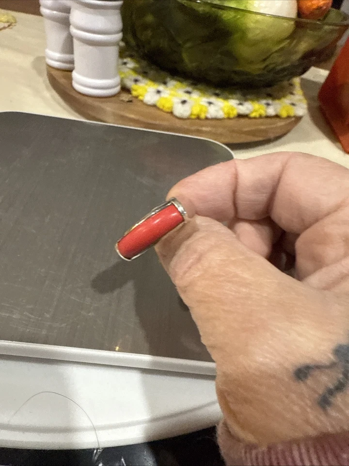 Anillo Coral Genuino Vintage Plata de Ley 925 Talla 7 Foto 2 de 3