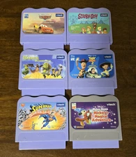 Vtech V.Smile Game Cartridges Lot Of 6 Scooby, Cars, Shrek, Superman And More!