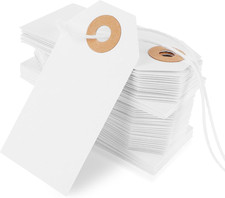 100 Pcs White Price Tags with String Attached - Large Paper Tags for Pricing, La