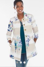 NEW Chico's Floral Parrot Print 3/4 Sleeve Blazer Jacket Lined Size 1 8/10