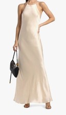 Reformation Women's Ivory Satin Jeany Sleeveless Halter Silk Maxi Dress Size S