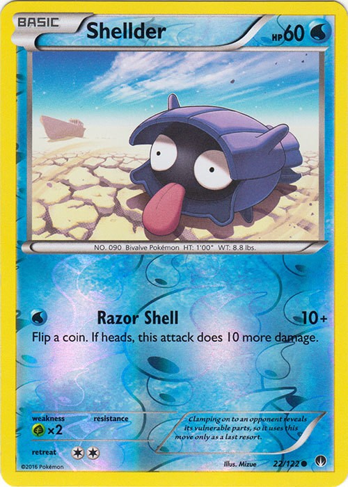Shellder - 22/122 - Common - Reverse Holo (Lp) BREAKPoint - Water Pokémon