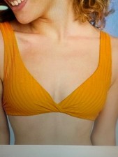 Women's Lined Ribbed Twist-Front Bikini Top Shade Shore, Golden Yellow 34DD