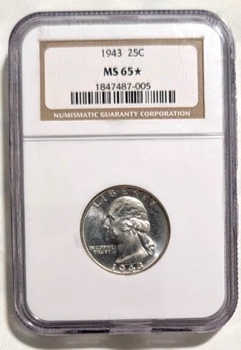 1943 P NGC MS65 Star Lustrous Gem BU PQ Washington Silver Quarter