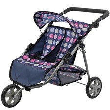 Baby Doll Twin Stroller Blue Pushchair 3 Wheel Buggy Pram Storage BiBi Doll