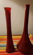 13.5 INCH RED CAPTAINS SHIP FLOWER VASE BROWN SWIRLS GENIE BOTTLE & BUD VASE 12"