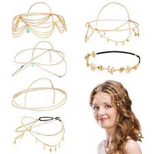 6 Pcs Gold Head Chain Jewelry Boho Bridal Headpiece Tassel Headbands for Women