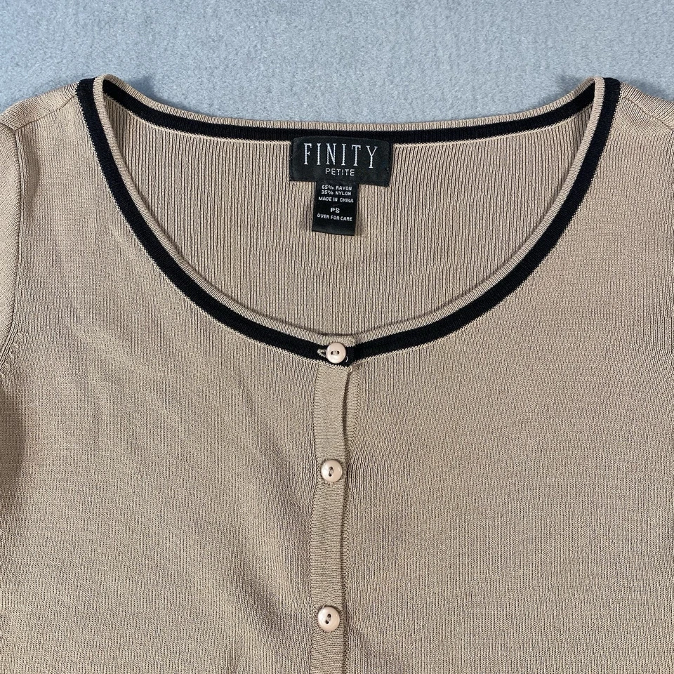 Suéter cárdigan manga larga negro y tostado Finity Petite para mujer, talla PS Foto 2 de 4