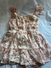 Blu Pepper M Coquette Cottagecore Pink Cream Feminine Floral Ruffle Mini Dress