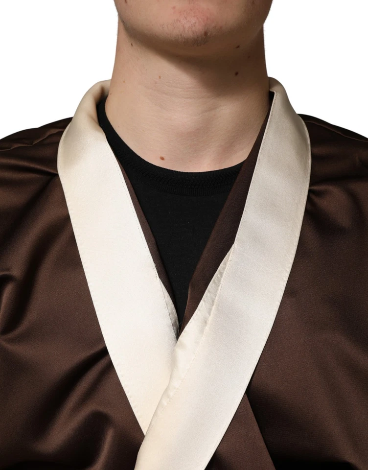 DOLCE & GABBANA Jacket Brown Cream Lounge Belted Bathrobe IT52/US42/XL 5180usd - Image 4 of 4